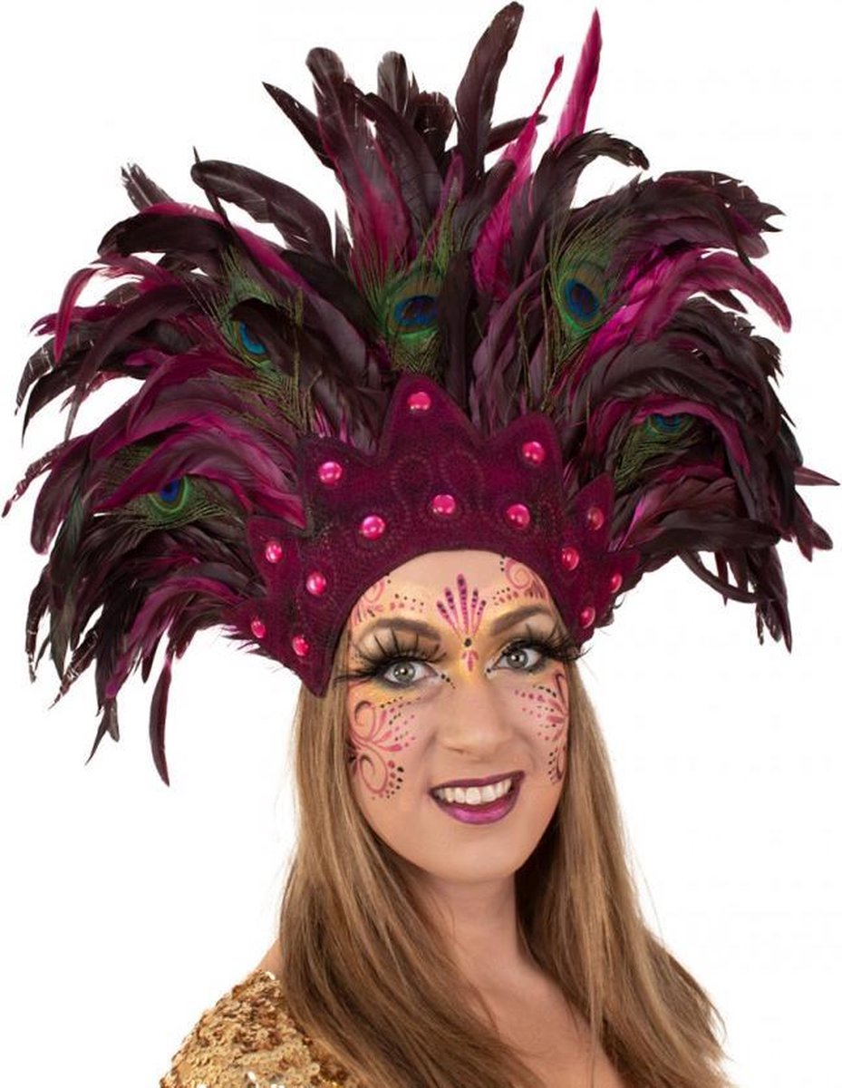 Verentooi roze burlesque - pauwenveren hoofdtooi carnaval Rio de Janeiro veren tooi