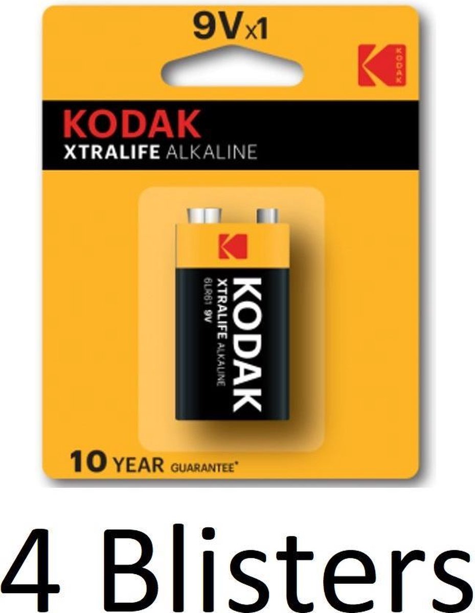 4 Stuks (4 Blisters a 1 st) Kodak XTRALIFE alkaline 9V
