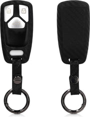 kwmobile autosleutelhoes voor Audi 3-knops Smartkey autosleutel (alleen Keyless Go) - Siliconen beschermhoes in zwart - Carbon design