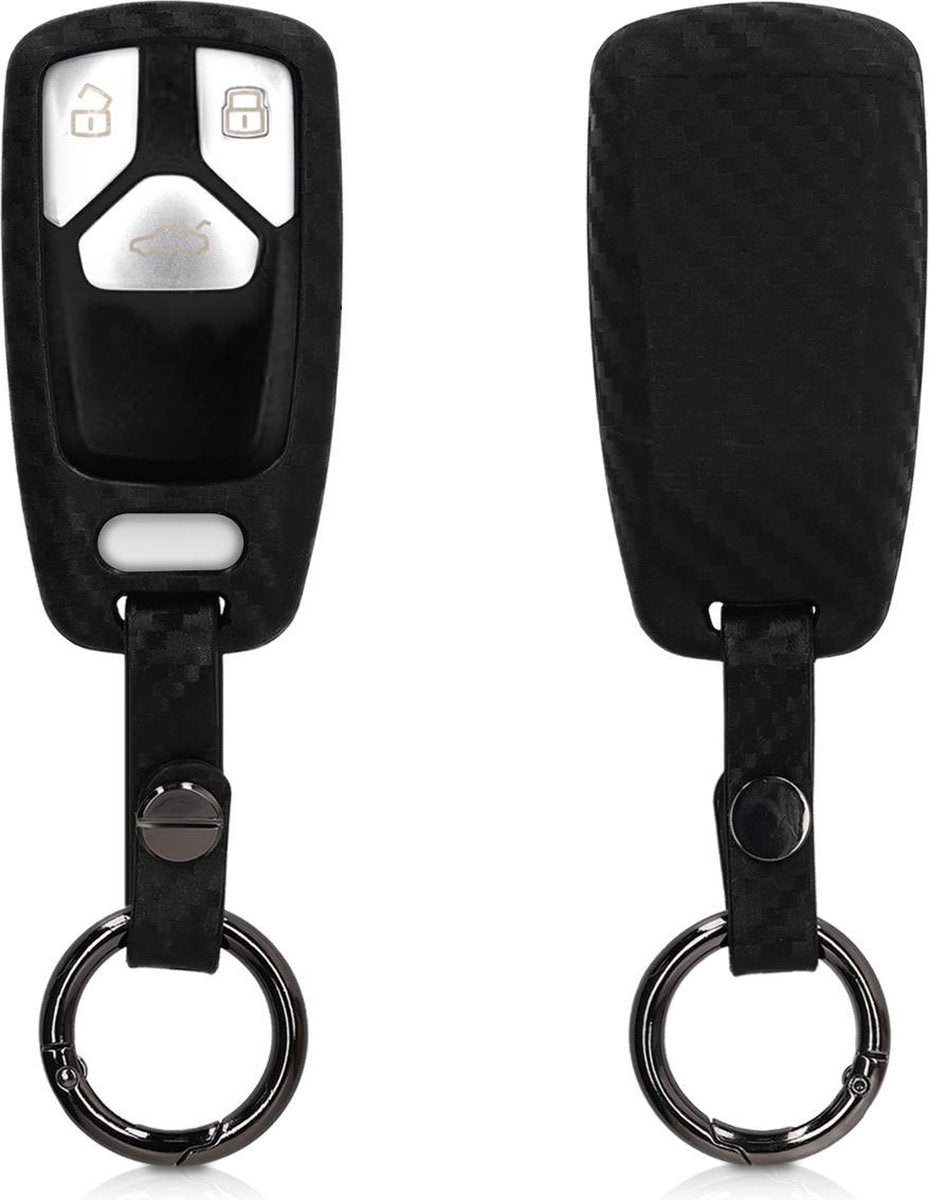 kwmobile autosleutelhoes voor Audi 3-knops Smartkey autosleutel (alleen Keyless Go) - Siliconen beschermhoes in zwart - Carbon design