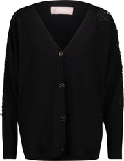 Cassis - Cardigan met kantmouwen en strassteentjes - Zwart
