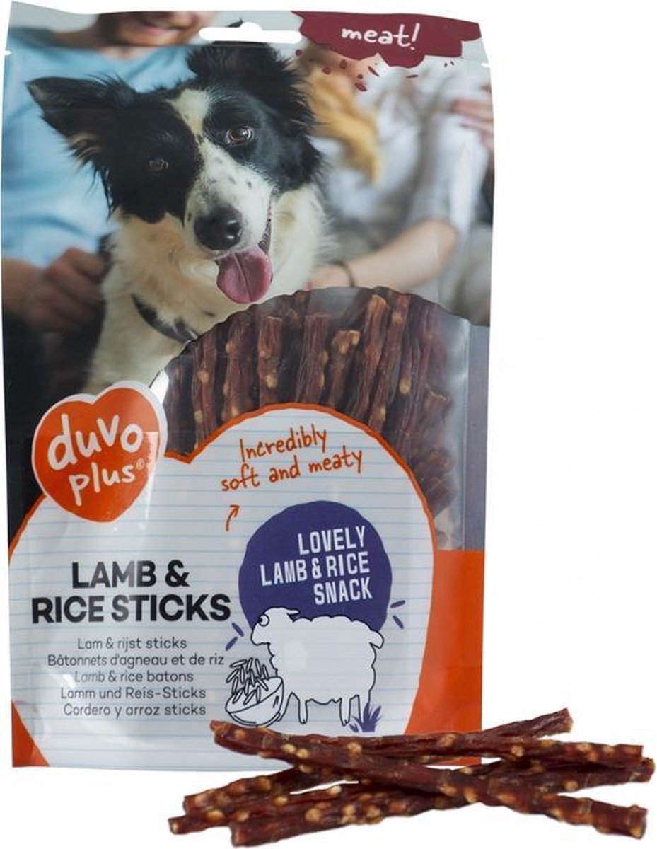 Duvo+ hondensnack Lam & rijst sticks 80gr