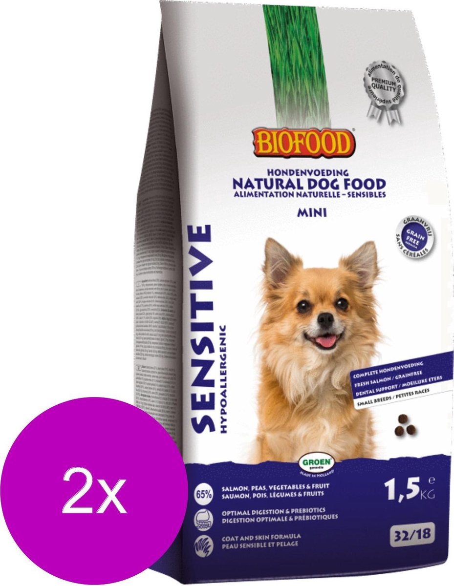 Biofood Sensitive Small Breed - Hondenvoer - 2 x Zalm Erwt Aardappel 1.5 kg Graanvrij