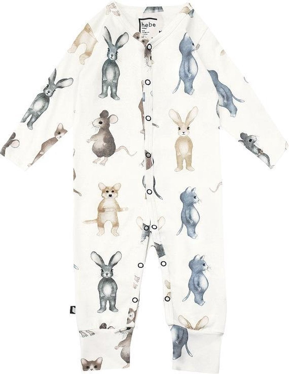 HEBE - romper - lange mouwen - dierenprint - wit - Maat 86/92