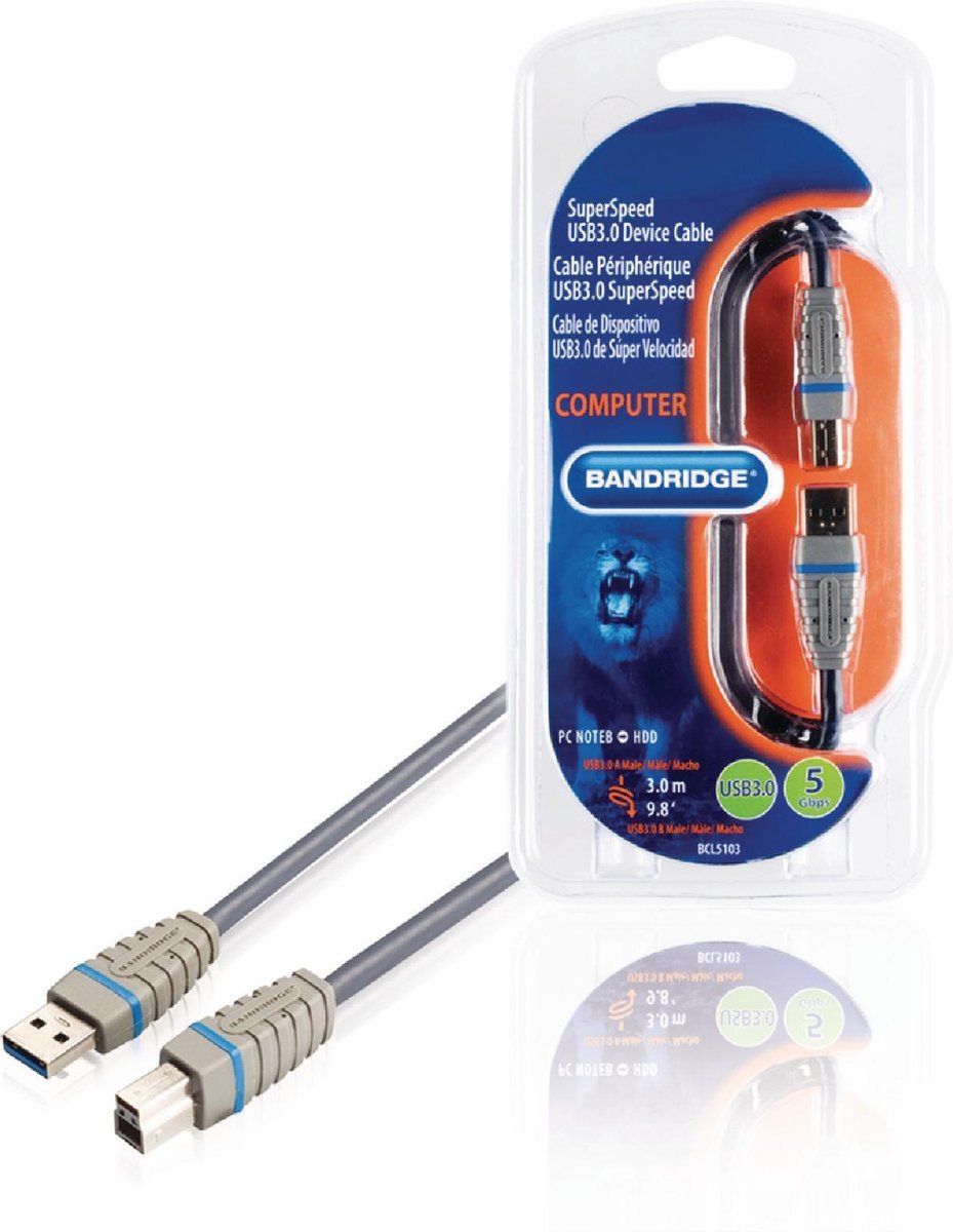 Bandridge - USB 3.0 A-B Kabel - Grijs - 3 meter
