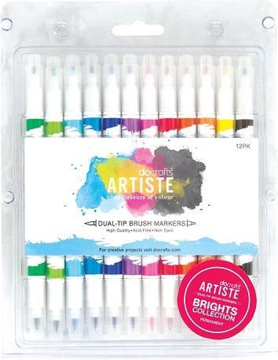 Dual Tip Brush Markers (12pcs) - Bright