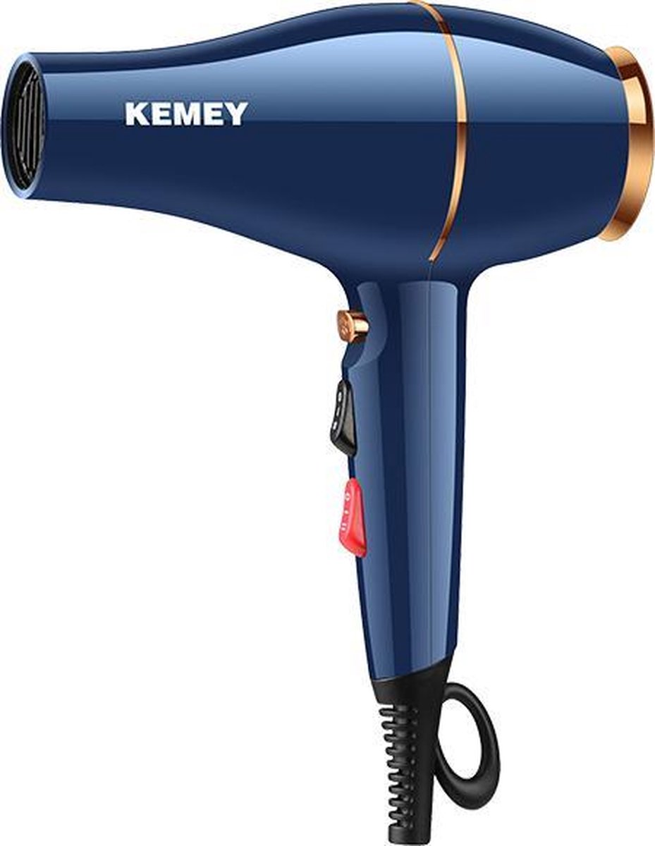 Kemey Föhn Titanic Blue - Professionele Haardroger - 3500W - 2 in 1 - Temperatuur Configuratie - Met 2 Mondstukken