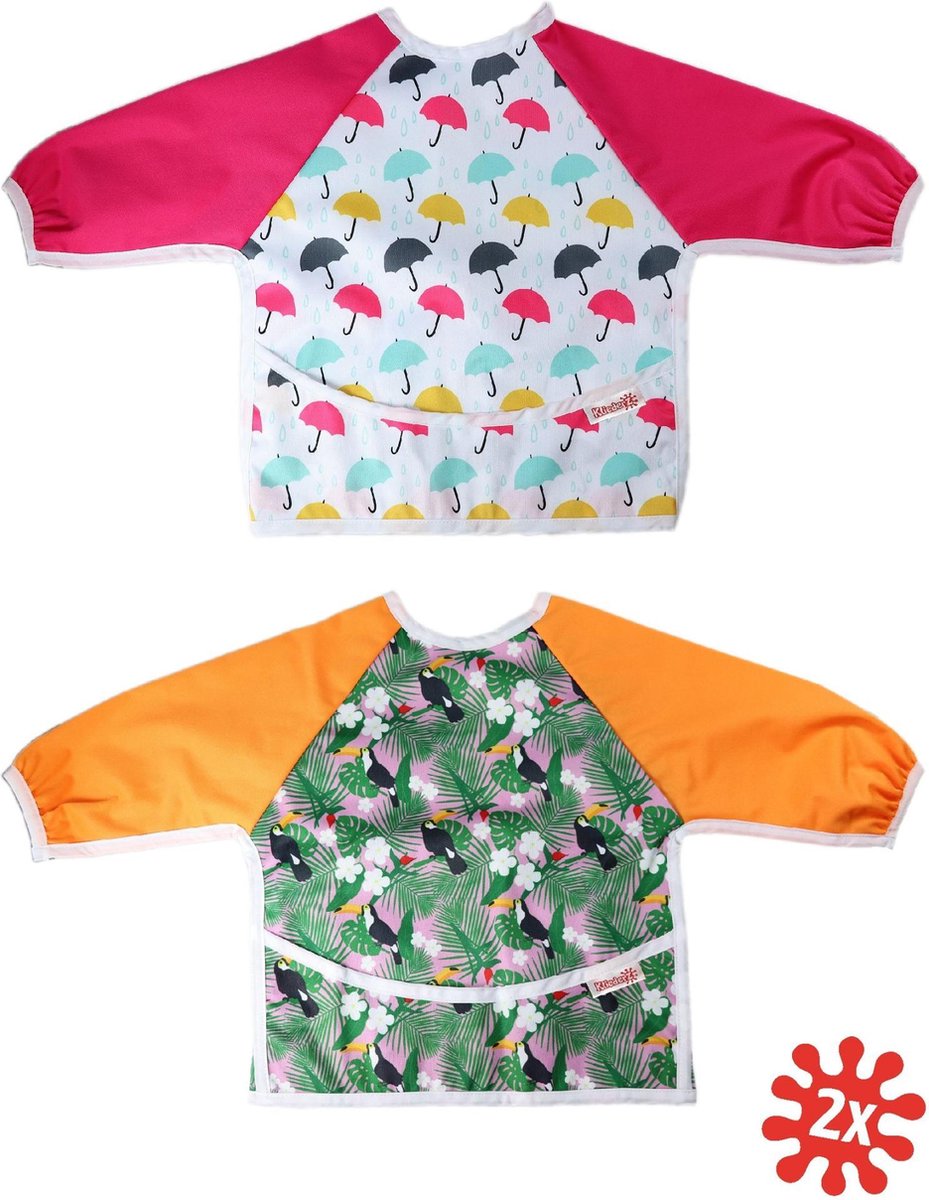 Slab met mouwen | KliederZ lange mouwslab 6 - 18 mnd | meisje babyslab set 2 stuks LB05