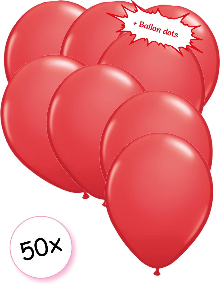 Ballonnen Rood 50 stuks 27 cm + Ballon Lijm Plakkers - Plafond Stickers