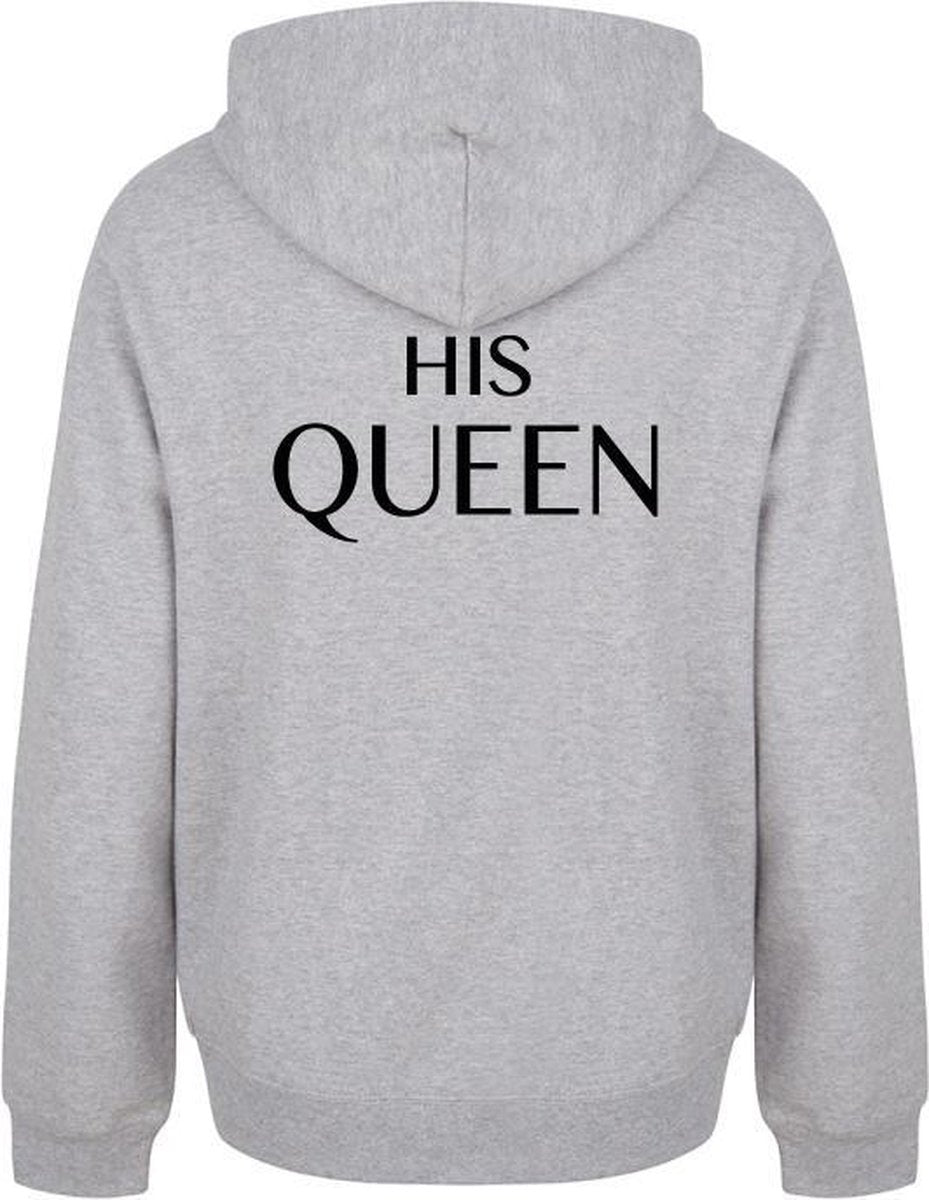 THE KING & HIS QUEEN couple hoodies grijs (QUEEN - maat XL) | Matching hoodies | Koppel hoodies