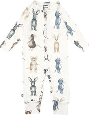 HEBE - romper - lange mouwen - dierenprint - wit - Maat 74/80