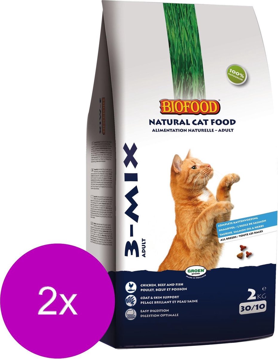 Biofood Kattenbrokjes 3-Mix Mix - Kattenvoer - 2 x 2 kg