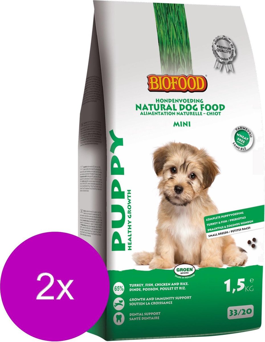 Biofood Puppy Small Breed - Hondenvoer - 2 x Kalkoen 1.5 kg
