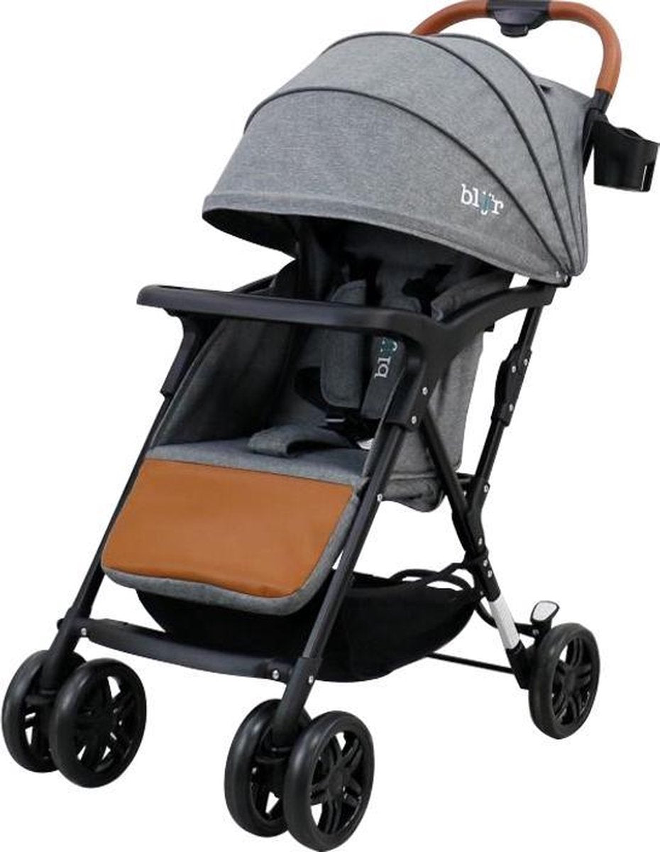 blij'r Mimi - Kinderwagen eenhandig in te vouwen - met slabbetje- uitgerust met beenwarmer - regenhoes - klamboe - bekerhouder  - Grijs