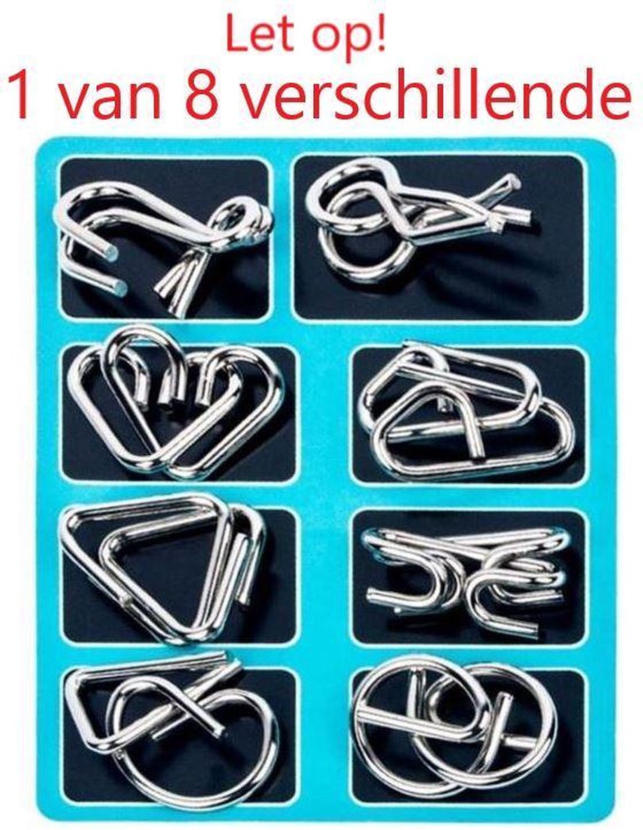 1 van 8 verschillende Random Gekozen Metalen Puzzel Breinbreker|Hersenkraker|Denkspel|Puzzel|Brain Teaser|Geduldspel|Blauw|Stipco
