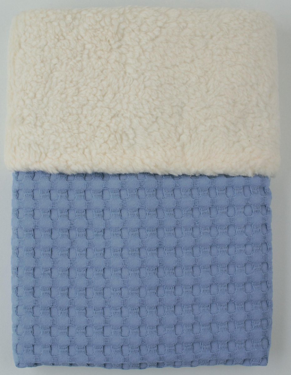 RiFresh - baby dekentje wandelwagen - blauw wafelstof met zachte teddy stof