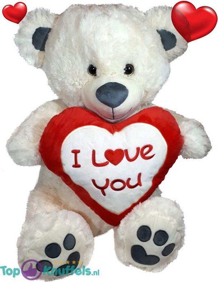 XL Teddybeer met rood/wit hart 'I Love You' (Wit) 70 cm| Valentijnsdag liefde kado beer liefde | Valentijn cadeautje vrouw man | Ik hou van jou / I Love You Knuffelbeer | Liefdes Beer| Cadeau / Valentines day Gift | Valentijn kado vrouw man