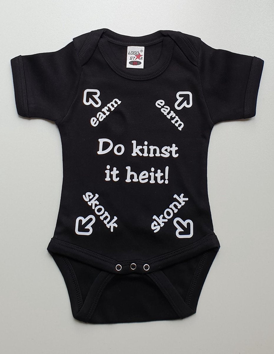 Romper met Friese tekst | maat 68 | Do kinst it heit | Zwart
