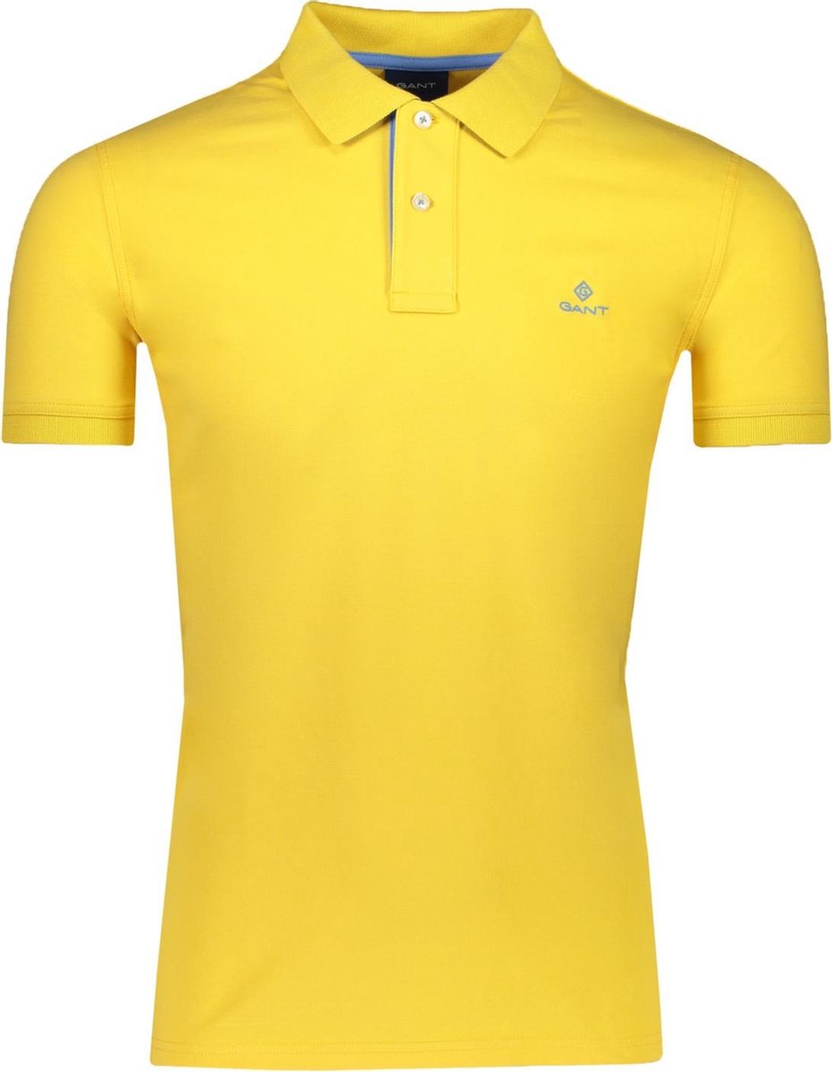 Gant Polo Geel Geel Getailleerd - Maat M - Heren - Lente/Zomer Collectie - Katoen;Elastaan