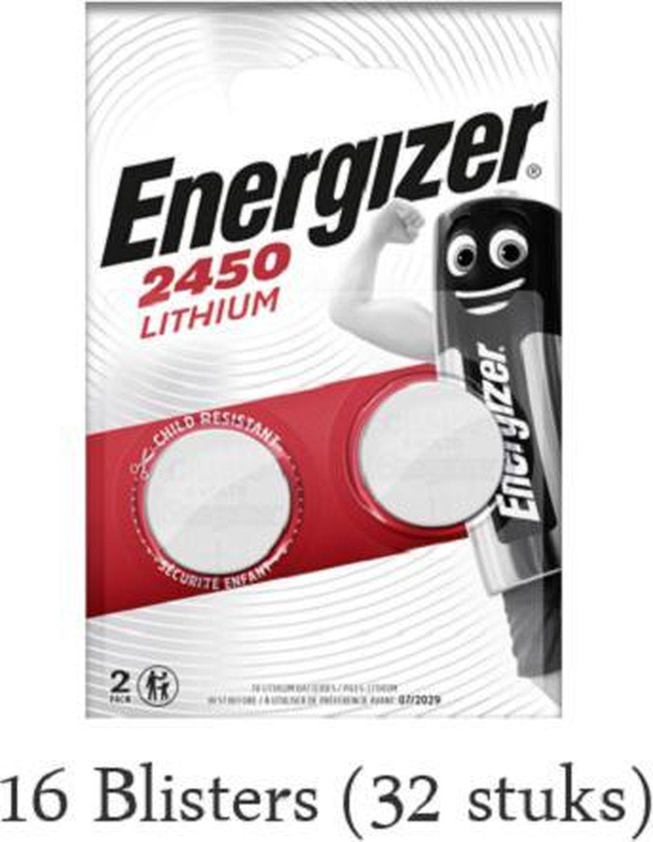 32 stuks (16 blisters a 2 stuks) Energizer Lithium CR2450 Knoopcel 3V