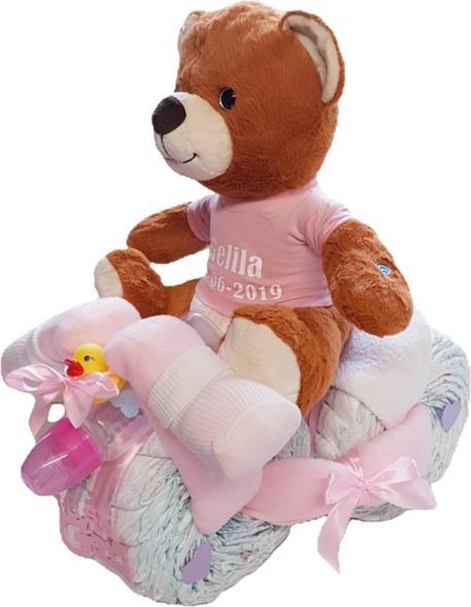 3 Wieler Luiertaart Meisje ( Met T-shirt) | Kraamcadeau | Kraampakket | Baby Cadeau
