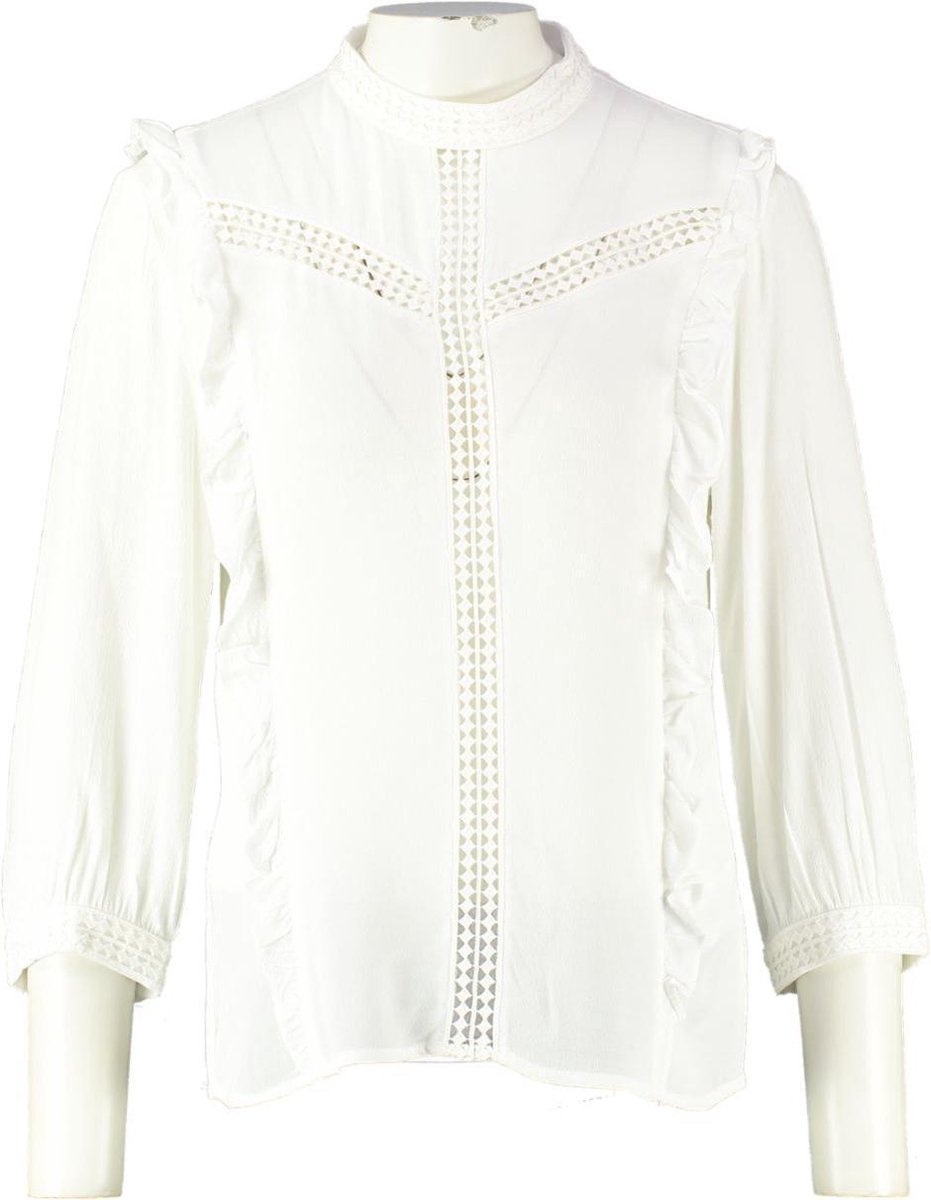 Aaiko off white semi transparante viscose blouse met kant 3/4 mouw - valt kleiner - Maat M