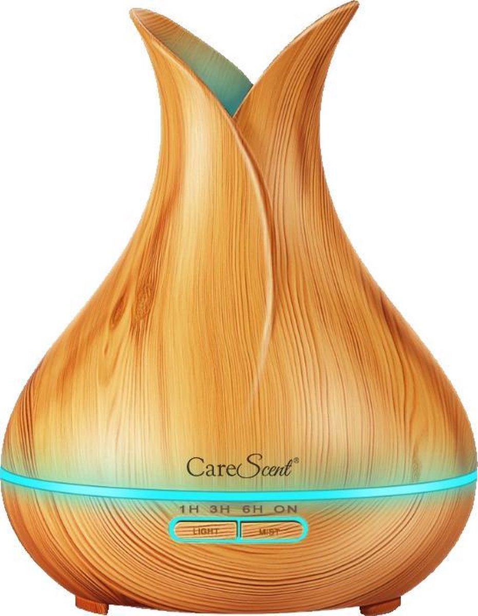 CareScent Aroma Mist Diffuser 400 ml voor Aromatherapie | Geur Diffuser | Olie Diffuser Licht Hout Geurverspreider + 1x Gratis Etherische Olie (10 ml)