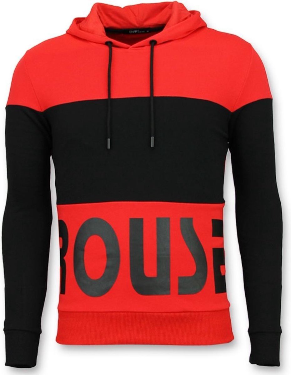 Enos Hoodie Heren Slim Fit - Striped Hooded Sweater - Rood - Maten: M