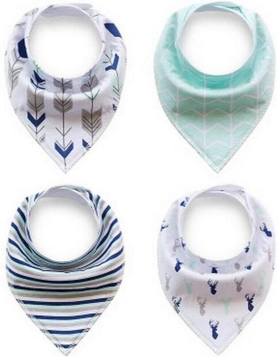 JillyBee - Slab - Slabbetje - Slabber - Bandana - 4pack - Wit - Blauw - Groen - Mint
