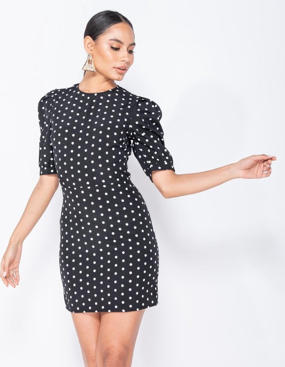 PARISIAN Polka Dot Puffed - Bodycon Mini Dress - Dames - Zwart