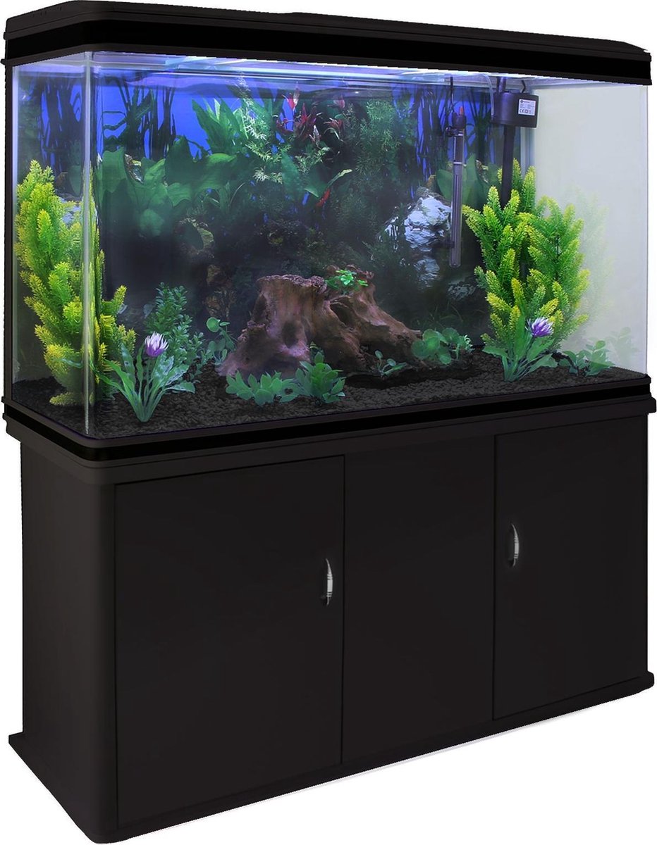 Aquarium Fish Tank & Cabinet with Complete Starter Kit - Black Tank & Black Gravel