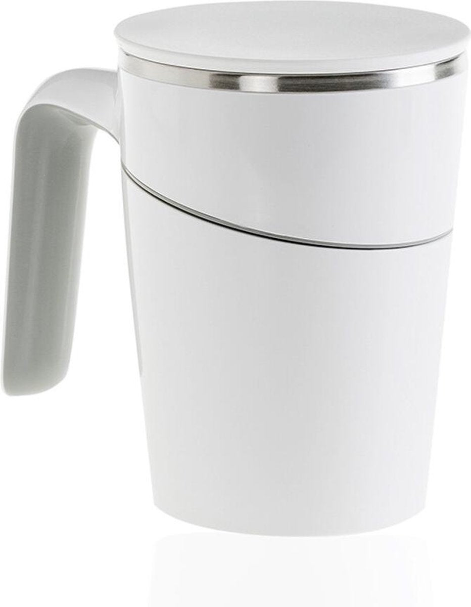 BiggMug Vacuum Reisbeker | Blanchekleur | Speciaal ontwerp | voor warme en koude dranken | 470 ml | Vacuümdecimaal | Handvat ontwerp | Makkelijk schoon te maken