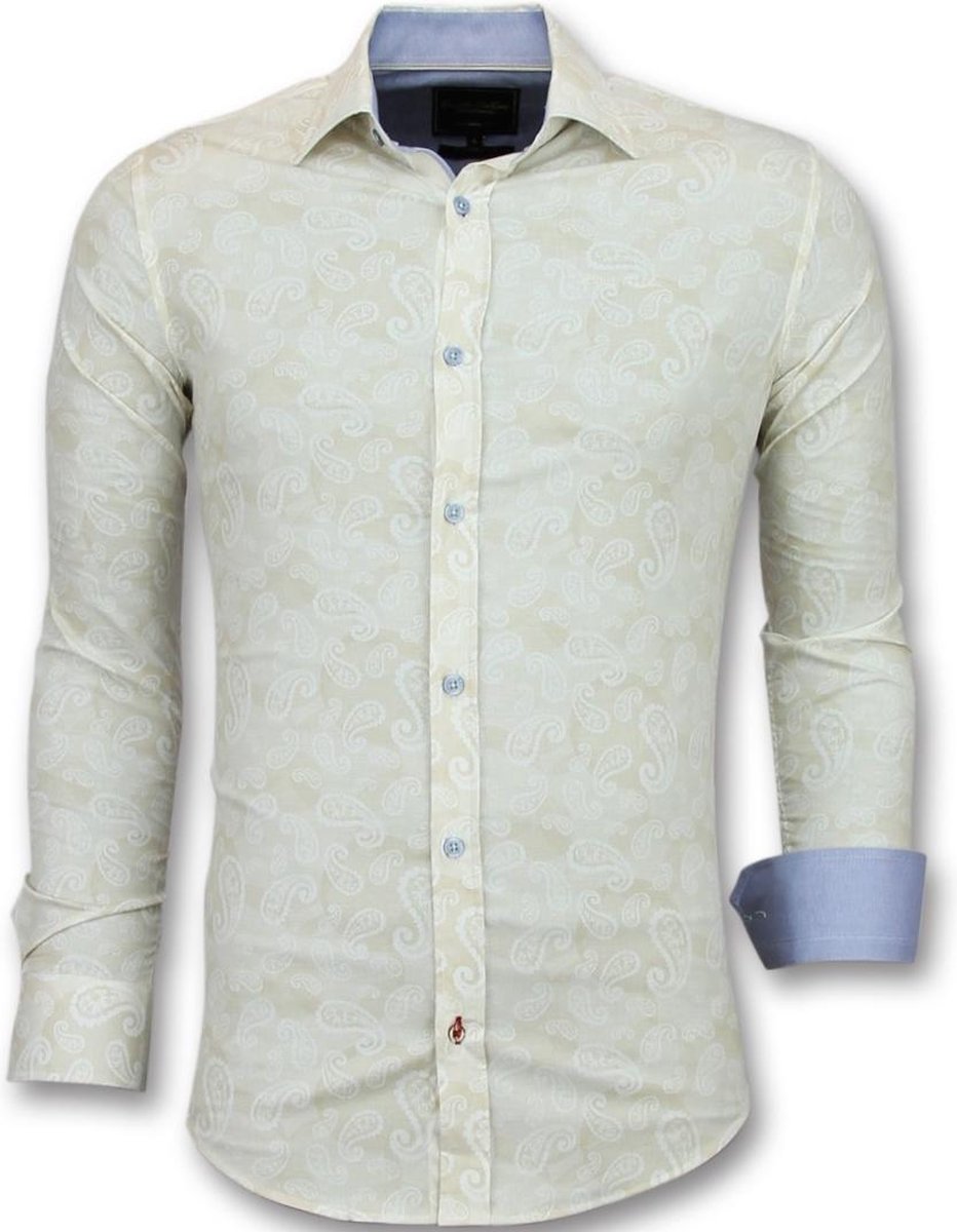 TONY BACKER Heren Overhemden Italiaans - Blouse Met Print - 3010 - Beige - Maten: XL
