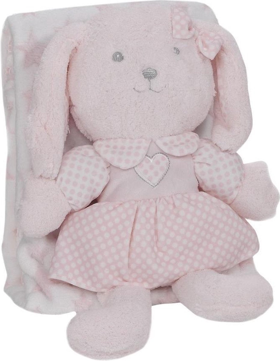 Interbaby Babydeken En Knuffel Konijn 80 X 110 Cm Pluche Roze
