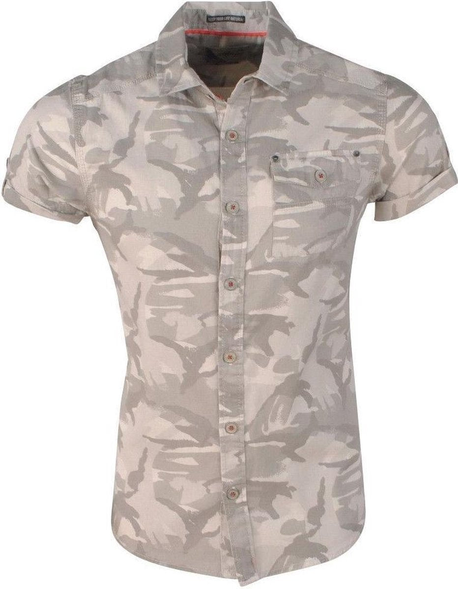 MZ72 - Heren Korte Mouw Overhemd - Carlito - Camouflage - Grijs