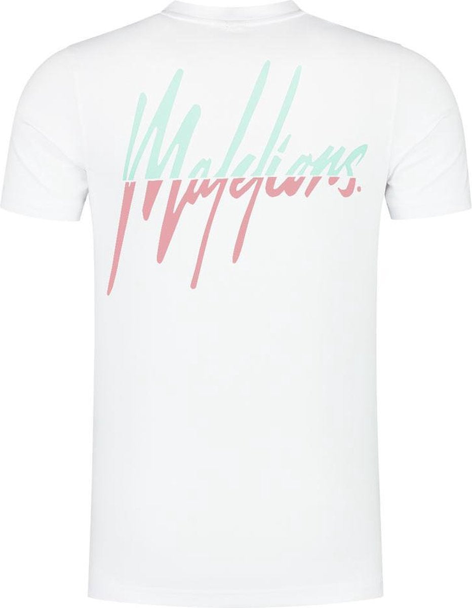Malelions Women Split T-Shirt - White/Mint & Pink - XXS