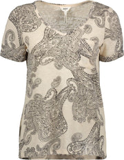 Objtessi Slub S/s V-neck Aop Sc 23029730 Sandshell/paisley
