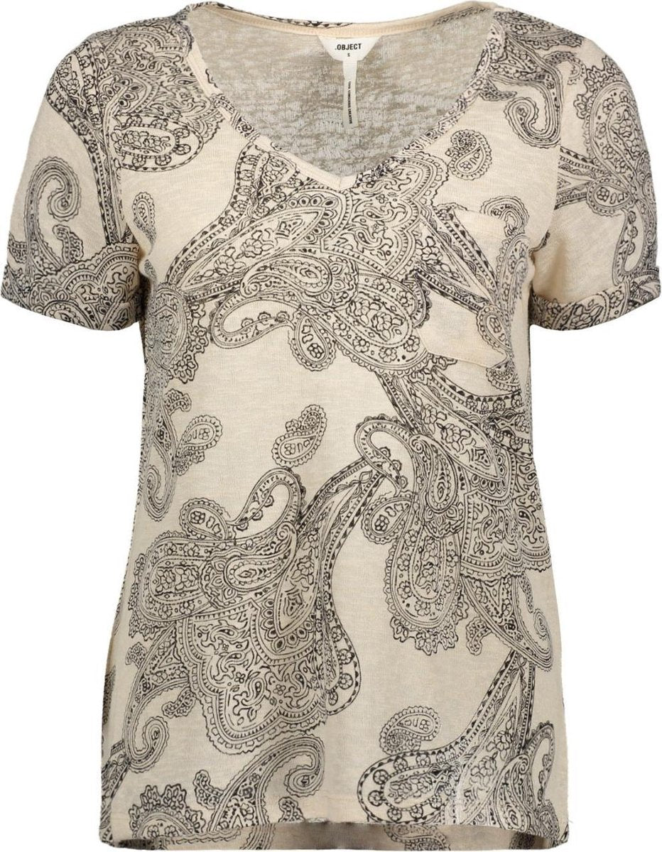 Objtessi Slub S/s V-neck Aop Sc 23029730 Sandshell/paisley