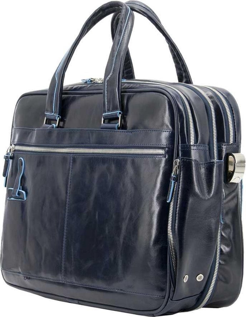 Piquadro Laptoptas Blue Square Kalfsleer - blauw