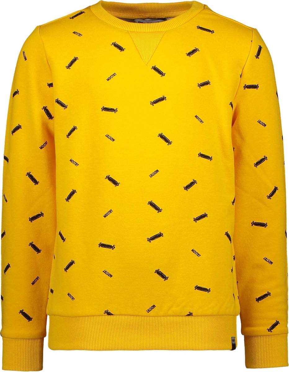 Moodstreet Jongens Sweater ronde hals met allover bedrukking - Dark Yellow - Maat 110/116