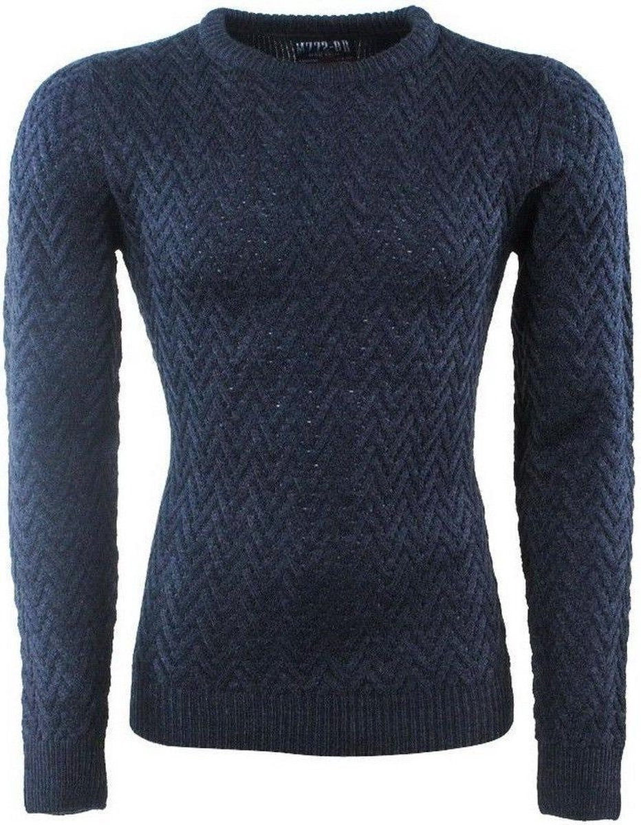 MZ72 - Heren Trui - Ronde Hals - Fijn Gebreid - Sacks - Navy