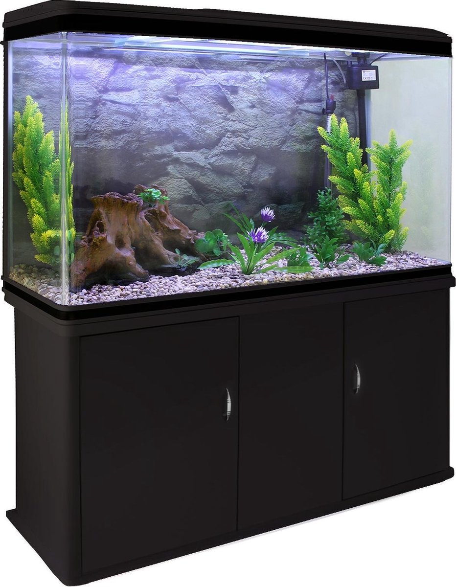 Aquarium 300 L Zwart starterset inclusief meubel - Naturel grind - 120.5 cm x 39 cm x 143