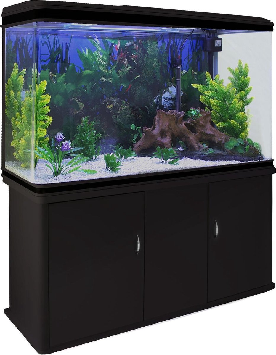Aquarium 300 L Zwart starterset inclusief meubel - Wit grind - 120.5 cm x 39 cm x 143