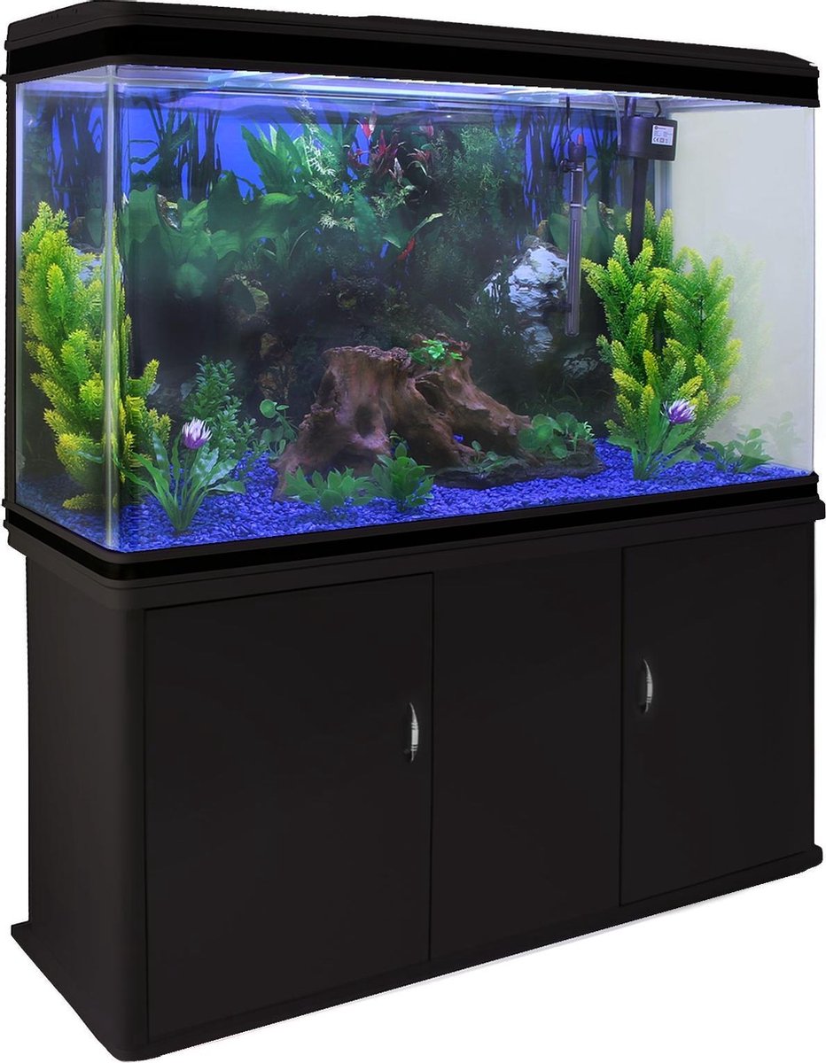 Aquarium 300 L Zwart starterset inclusief meubel - blauw grind - 120.5 cm x 39 cm x 143