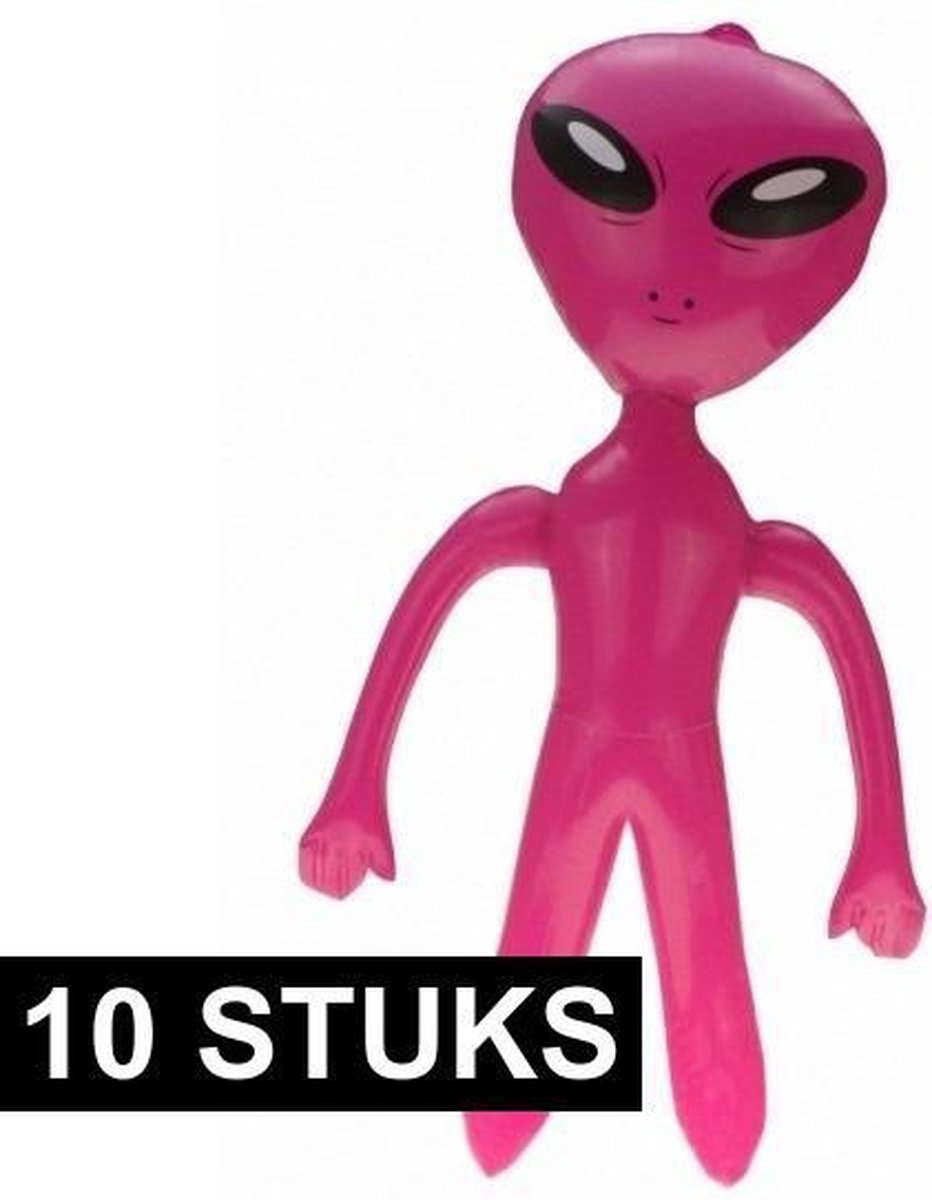 10x Opblaasbare Alien roze 64 cm - Marsmannetjes/ruimtewezens roze 10 stuks