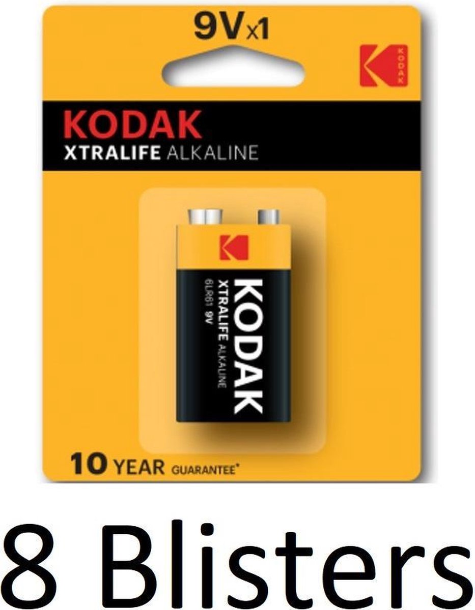 8 Stuks (8 Blisters a 1 st) Kodak XTRALIFE alkaline 9V