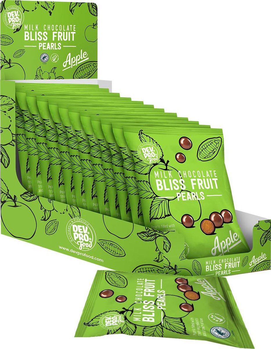 Dev. Pro. Chocolade Fruit Snack - echte appel fruit snack met melkchocolade - 12 zakjes van 40 gram - handige SRP verpakking