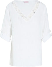 Cassis - Linnen blouse met geborduurd detail - Wit