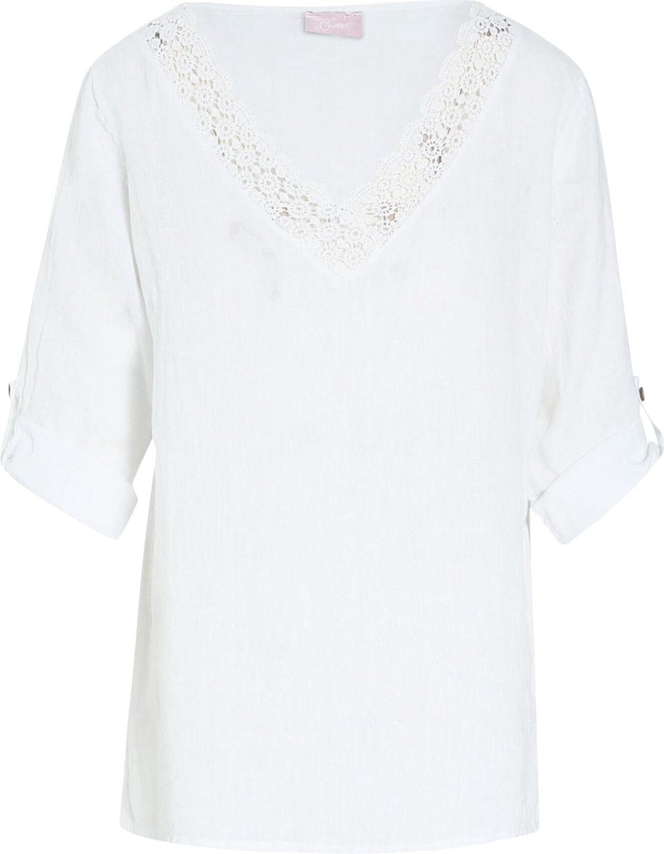 Cassis - Linnen blouse met geborduurd detail - Wit