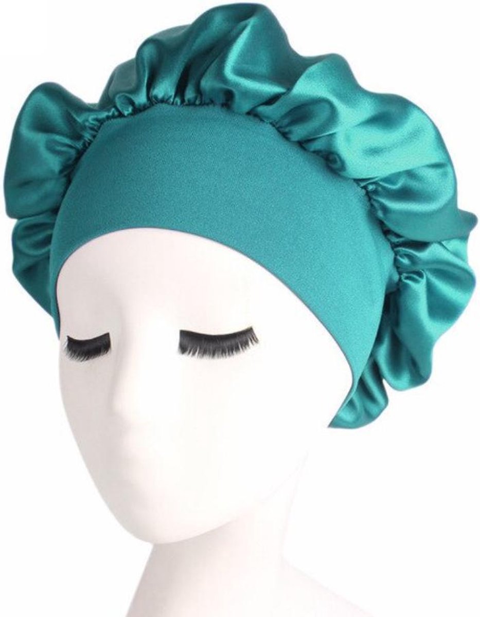 Bonnet Satijn XL|Slaapmuts Satijn|Hoofddeksel|Unisex|Cabantis|Turquoise